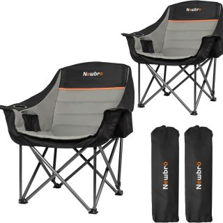 2 Pack Big Heavy Duty Camping Chairs with Cooler Bags, XL Fully Padded Folding Portable Camping Chairs for Adults, Oversized Outdoor Patio Lawn Chair with Arm Cup Holder Supports 450lbs