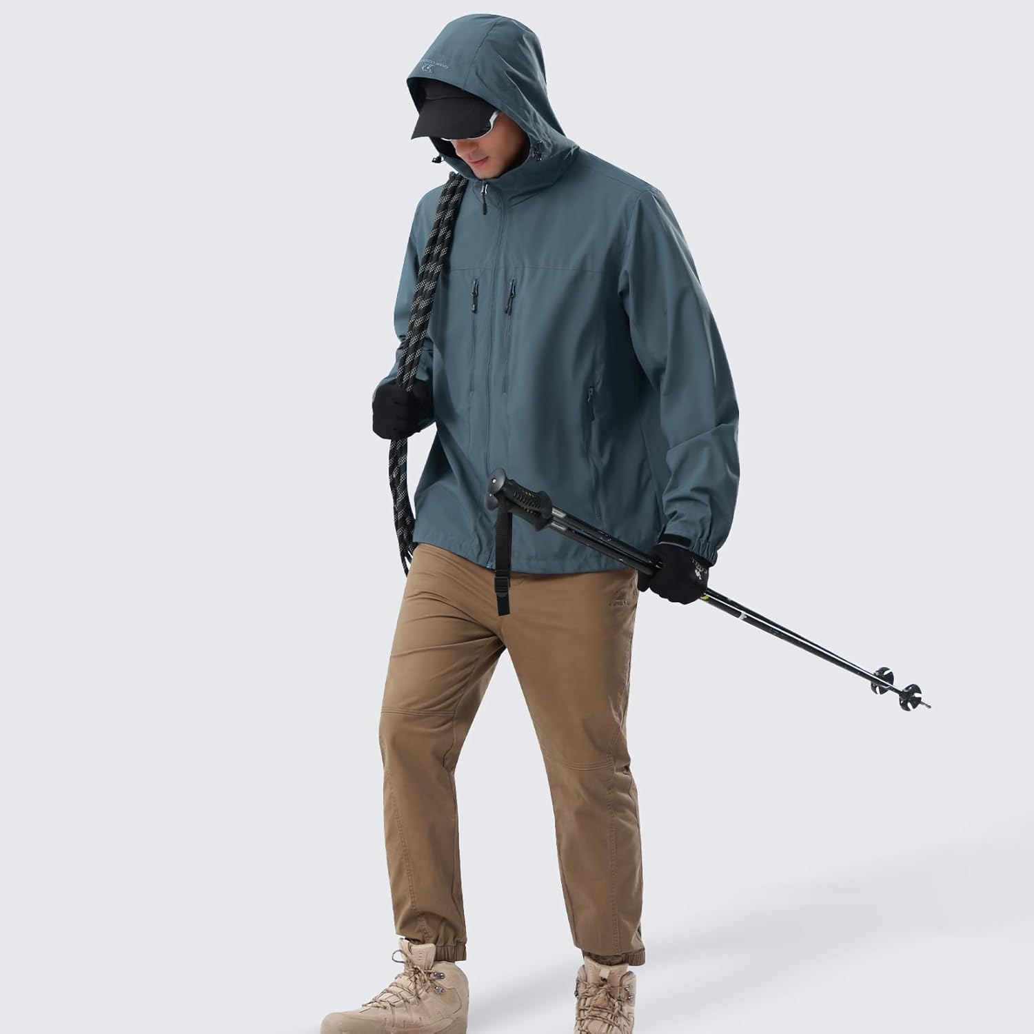 Men's Waterproof Softshell Jacket Lightweight Windbreaker Hooded Rain Coat For Outdoor Hiking - Image 6