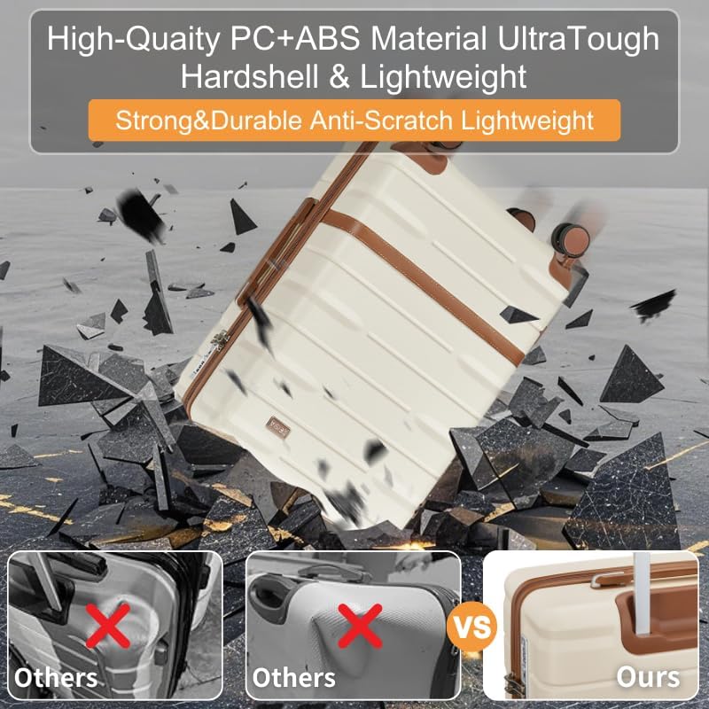 Carry On Luggage Sets,20 Inch Carry-on Suitcase with Spinner Wheels,PC+ABS Lightweight Hardshell with TSA lock,Airline Approved YKK Zippers (gray) - Image 2