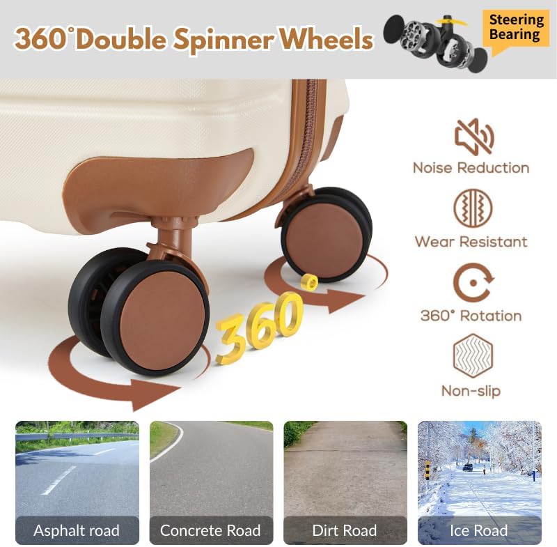 Carry On Luggage Sets,20 Inch Carry-on Suitcase with Spinner Wheels,PC+ABS Lightweight Hardshell with TSA lock,Airline Approved YKK Zippers (gray) - Image 5