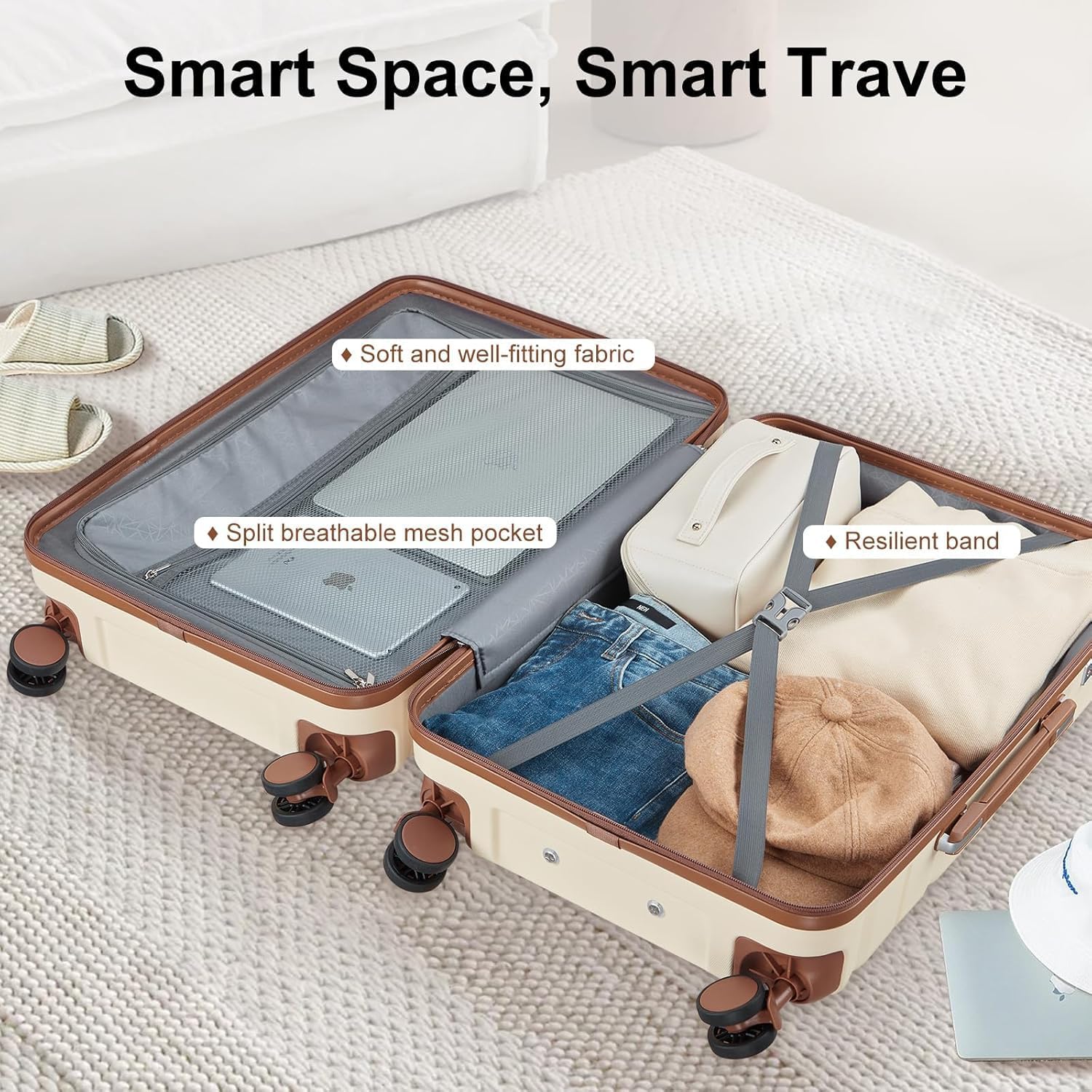 Carry On Luggage Sets,20 Inch Carry-on Suitcase with Spinner Wheels,PC+ABS Lightweight Hardshell with TSA lock,Airline Approved YKK Zippers (gray) - Image 8