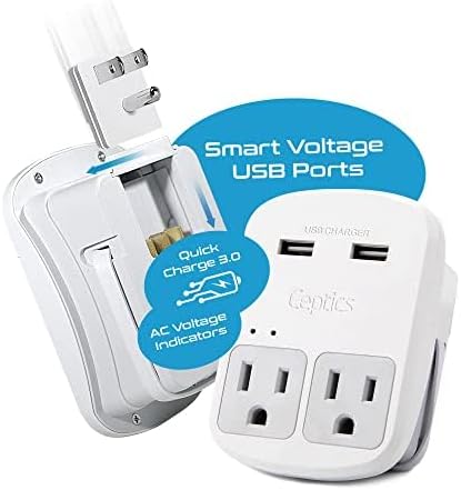 Ceptics Universal Travel Adapter Kit – 2 USA sockets, 2 USB-A (1x QC 3.0) and USB-C cable, Surge Protected, Plugs for EU, UK, China, AU, Japan - Use with Laptop, Phones, Cameras - ETL Tested - Image 3