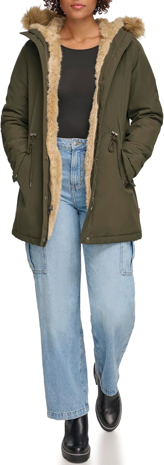 Women's Faux Fur Lined Hooded Parka Jacket (Regular & Plus Sizes) - Image 2